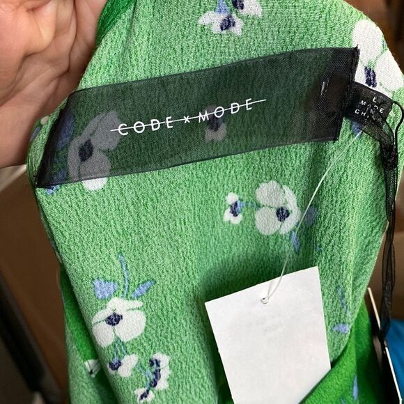 NWT Code x Mode Green Mini Floral Dress Short Sleeve Tiered - Picture 9 of 13